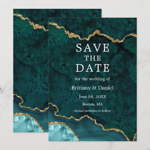 Elegantes Watercolor Aquamarines Goldmarmor Agate  Save The Date
