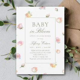 Elegantes Watercolor Baby in Bloom Girl Babydusche Einladung