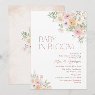 Elegantes Watercolor Baby in Blooom Pink Blume B Einladung