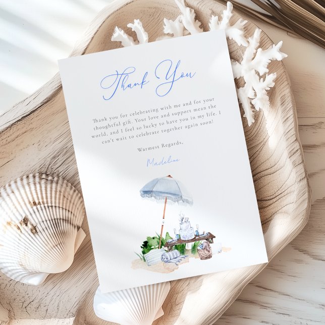 Elegantes Watercolor Beach Picnic Blue Brautparty Dankeskarte (Von Creator hochgeladen)