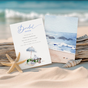 Elegantes Watercolor Beach Picnic Blue Brautparty Einladung