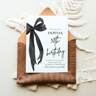 Elegantes Watercolor Black Bow 30. Geburtstag Part Einladung