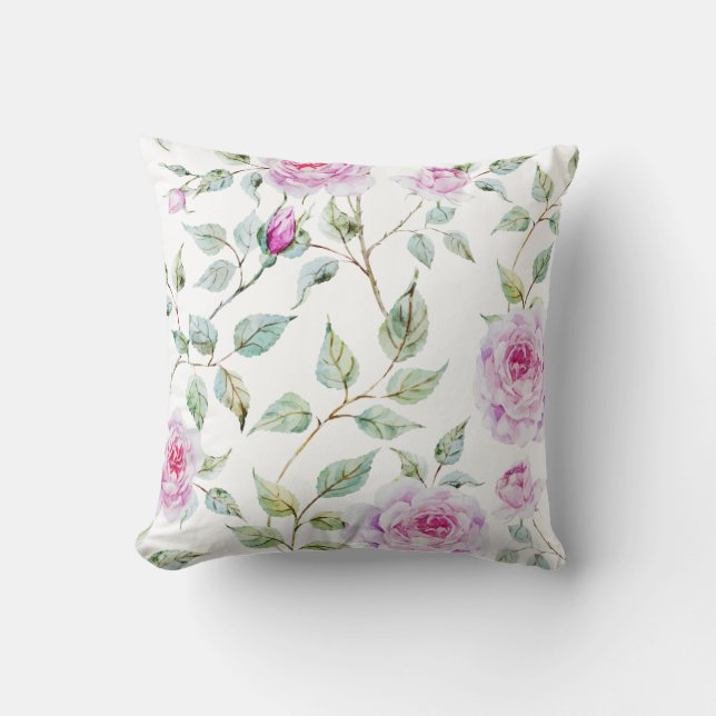 Elegantes Watercolor-Blätterund Rosen| Kissen (Vorderseite)