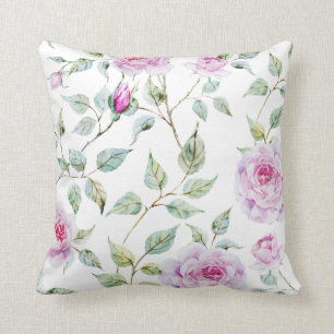 Elegantes Watercolor-Blätterund Rosen  Kissen