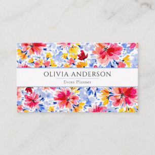 Elegantes Watercolor Blau Rosa Modernes Muster Visitenkarte