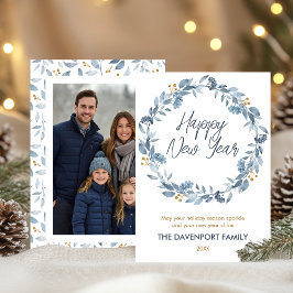 Elegantes Watercolor Blaue Vegetation Foto Feiertagskarte