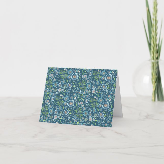 Elegantes Watercolor Blaues Blumenmuster Karte (Vorderseite)