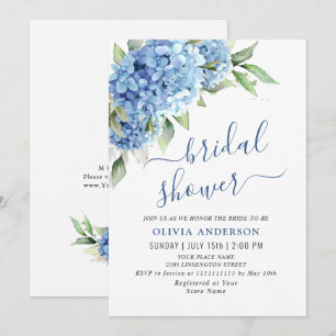 Elegantes Watercolor Blue Hydrangea BRAUTPARTY Einladung
