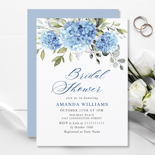 Elegantes Watercolor Blue Hydrangea BRAUTPARTY Einladung (Von Creator hochgeladen)