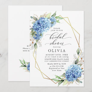 Elegantes Watercolor Blue Hydrangea BRAUTPARTY Einladung