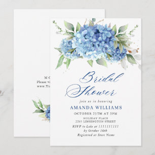 Elegantes Watercolor Blue Hydrangea BRAUTPARTY Einladung