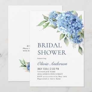 Elegantes Watercolor Blue Hydrangea BRAUTPARTY Einladung