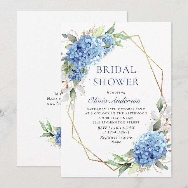 Elegantes Watercolor Blue Hydrangea BRAUTPARTY Einladung (Vorne/Hinten)