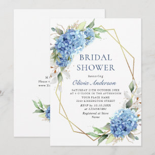Elegantes Watercolor Blue Hydrangea BRAUTPARTY Einladung