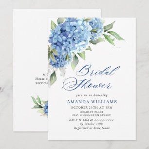 Elegantes Watercolor Blue Hydrangea BRAUTPARTY Einladung
