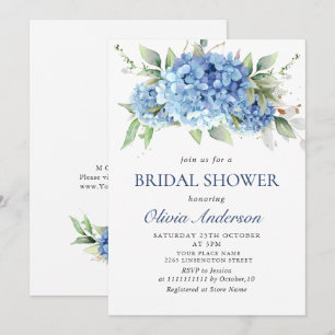 Elegantes Watercolor Blue Hydrangea BRAUTPARTY Einladung