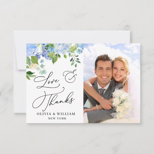 Elegantes Watercolor Blue Hydrangea Foto Dankeskarte (Vorderseite)