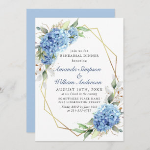 Elegantes Watercolor Blue Hydrangea Probe Abendess Einladung