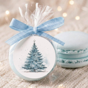 Elegantes Watercolor Blue Silver Winter Wonderland Runder Aufkleber