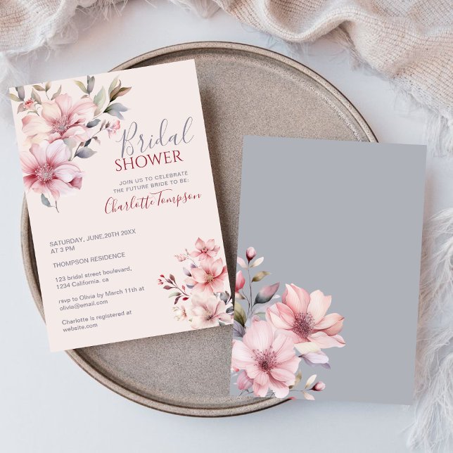 Elegantes Watercolor Blume Soft Pink Brautparty Einladung (Von Creator hochgeladen)