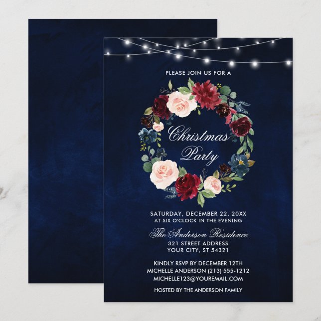Elegantes Watercolor Blumen Weihnachtsgebäck Party Einladung (Vorne/Hinten)