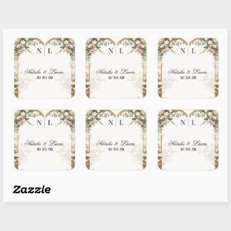 Elegantes Watercolor Blumenherz Quadratischer Aufkleber