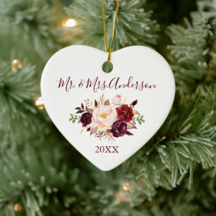 Elegantes Watercolor Burgund Blumenzwiebeln Keramik Ornament