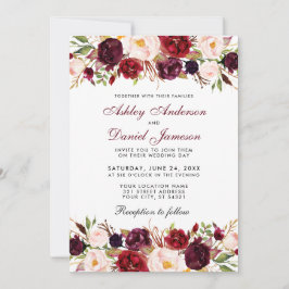 Elegantes Watercolor Burgund Foto Hochzeit der Blu Einladung