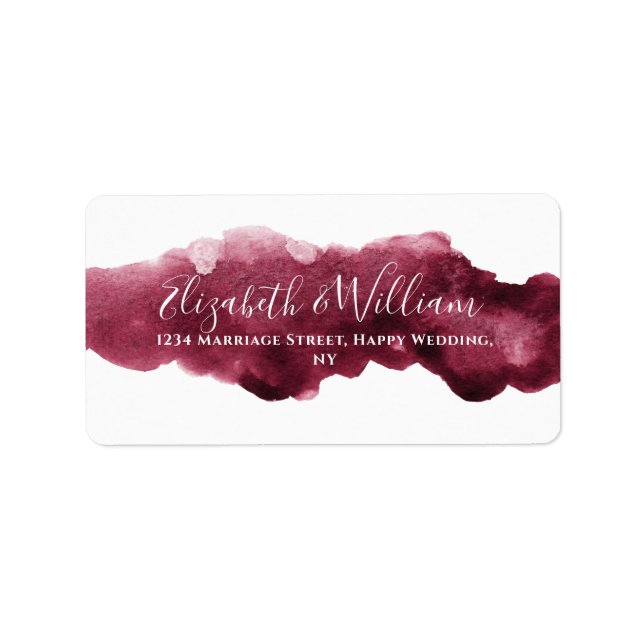 Elegantes Watercolor Burgund und Goldhochzeit Adressaufkleber (Vorne)
