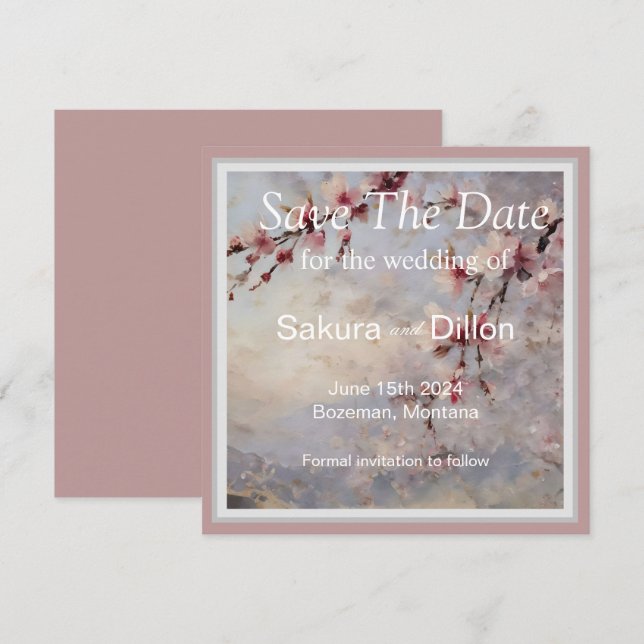 Elegantes Watercolor Cherry Blosso Save The Date (Vorne/Hinten)
