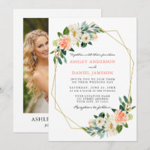 Elegantes Watercolor Coral Floral Gold Frame Foto
