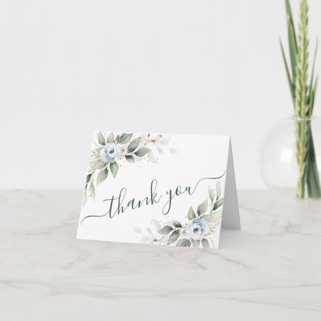 Elegantes Watercolor Dusty Blue Foliage Dankeskarte (Vorderseite)