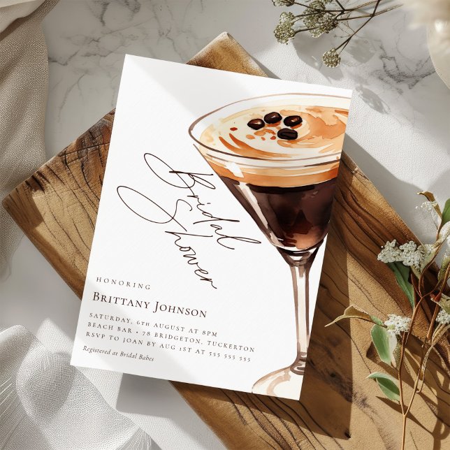 Elegantes Watercolor Espresso Martini Brautparty Einladung (Von Creator hochgeladen)