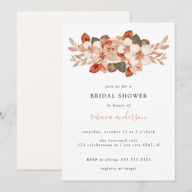 Elegantes Watercolor Fall Foliage Brautparty Einladung (Vorne/Hinten)