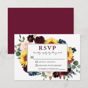 Elegantes Watercolor Floral Burgund Wedding RSVP
