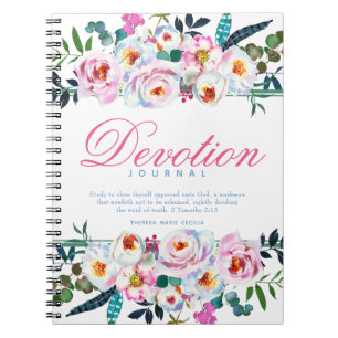 Elegantes Watercolor Floral Named Devotion Journal Notizblock