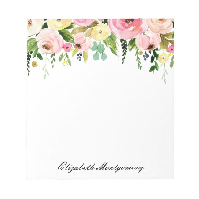 Elegantes Watercolor Floral Notepad Notizblock (Vorderseite)