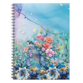 Elegantes Watercolor Floral Sea Turtle Notebook Notizblock