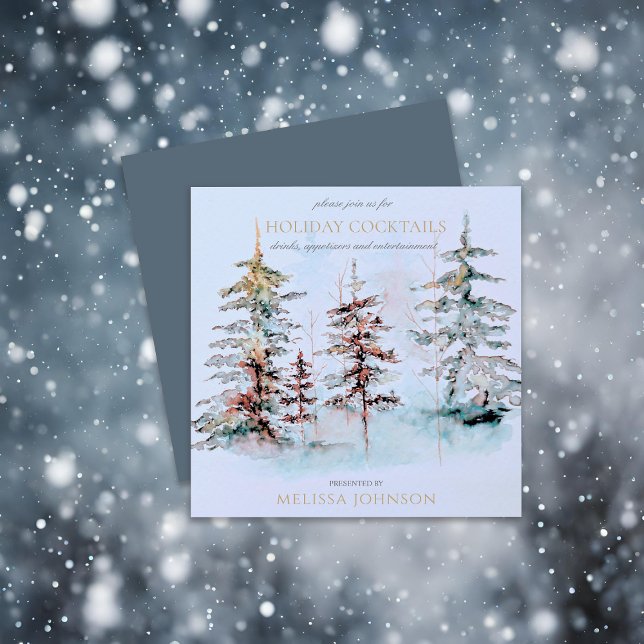 Elegantes Watercolor Forest Holiday Cocktail Party Einladung (Von Creator hochgeladen)
