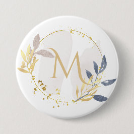 Elegantes Watercolor Gold Wreath Monogramm Button
