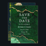 Elegantes Watercolor Green Marble Agate Geode Foto Save The Date<br><div class="desc">Moderne elegante Wasserfarben Smaragdgrün und goldfarbene Marmorwurzel Agate Geode Save the Date Karte - Foto Zurück</div>