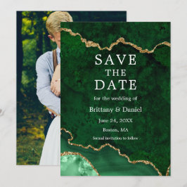 Elegantes Watercolor Green Marble Agate Geode Foto Save The Date