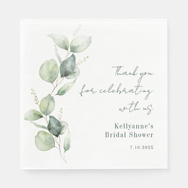 Elegantes Watercolor Greenerity Script-Brautparty Serviette (Vorderseite)