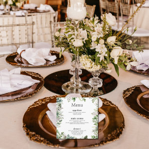 Elegantes Watercolor Grüne Blätter Hochzeitsplatz Menükarte