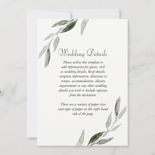 Elegantes Watercolor Grünes Leaf Hochzeitsempfang Einladung (Vorderseite)