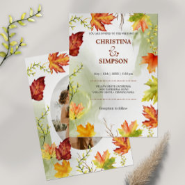Elegantes Watercolor Herbst Foto Hochzeit Einladung