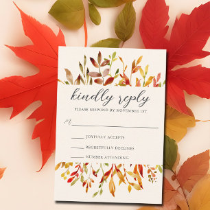 Elegantes Watercolor Herbstblatt Hochzeit RSVP Karte