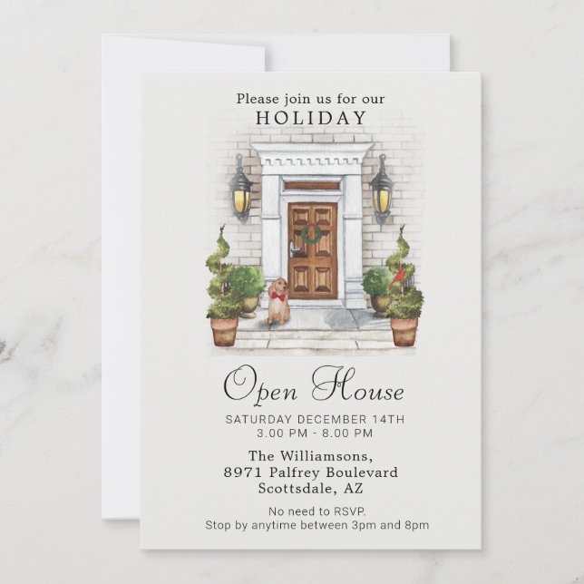 Elegantes Watercolor Holiday Open House Einladung (Vorderseite)