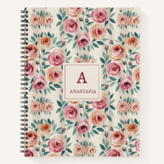 Elegantes Watercolor Hübsch Floral Monogramm Notizbuch