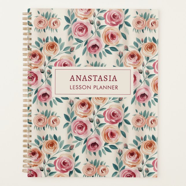 Elegantes Watercolor Hübsch Floral Monogramm Planer (Vorderseite)